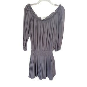 Max‎ Studio Box Pleated Dress Off The Shoulder Gray Elastic Waist Flirty size S